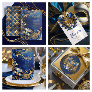 Zoet Zestien Masquerade Blauw Goud ID1032 Kaart