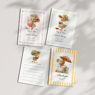 Preppy Cottagecore Sip & See Eendje Baby Borrel Kaart