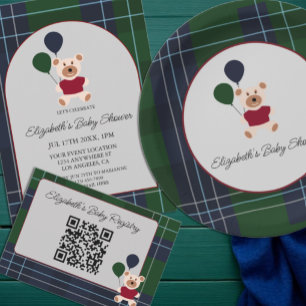 Beer & Ballonnen Geruite Baby Shower Kaart