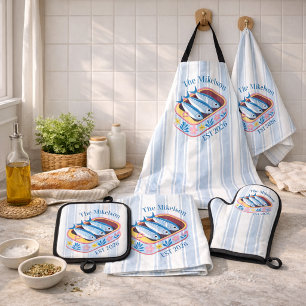 Retro Sardine Familie Aangepaste Naam Kust Theedoek