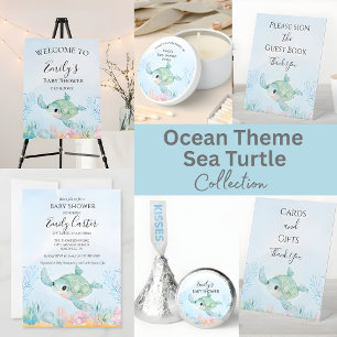 Verjaardagsuitnodiging Zeeschildpad Baby - Blauwe  Kaart