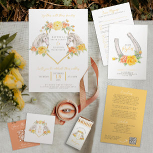 Hoefijzer rozen waterverf grijs geel bruiloft RSVP kaartje