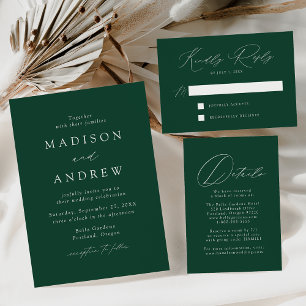 Modern Elegance Green and Gold Photo Wedding Folie Uitnodiging