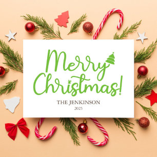 Eenvoudig Groen Script Prettig Kerstfeest op Wit Ronde Sticker