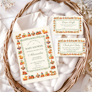 Whimsische Vintage Speelgoed Baby Shower Kaart