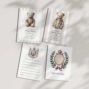 Klassieke Preppy Charme Monogram Verjaardag Bedankkaart