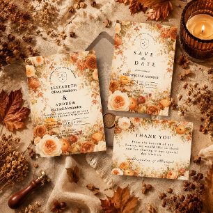 Elegante herfstbloemenen bruiloft kaart