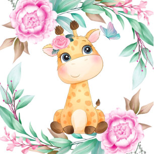 Cute Giraffe en Pink Peony Girl Baby shower Kaart
