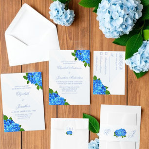 Blauwe Hortensia Bloemhuwelijk Uitnodigingen Wikkel