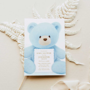 Blue Teddy Bear Boy Baby shower Invitation Kaart