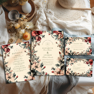 Stijlvolle Floral Art Nouveau bruiloft Bedankkaart