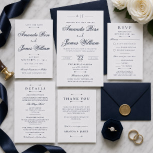 Trouwuitnodiging sjabloon Navy Minimal Luxury Kaart