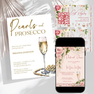 Parels en prosecco vrijgezellenfeest elegant gedru bedankkaart