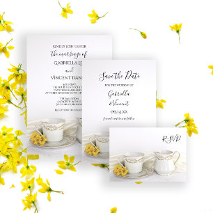 Tea Cup en Gele dagen RSVP Reply Kaart