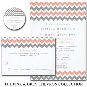 Het moderne Chevron Wedding Collectie - Roze & gri Kaart