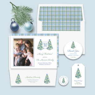 Elegant Blauw Chinoiserie Vrolijk Kerstfeest 6 Fot Feestdagenkaart