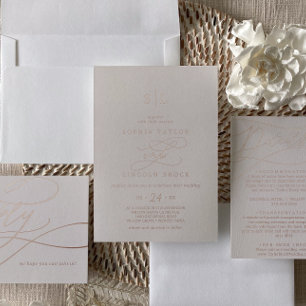Romantisch Roos Gold Foil   Blush Monogram Weddens Folie Uitnodiging