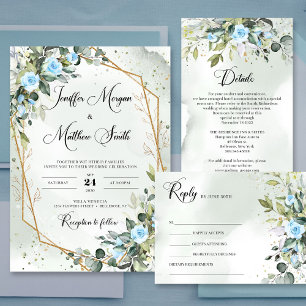 Trendy Waterverf IJsblauwe bloempjes Eucalyptus go Save The Date