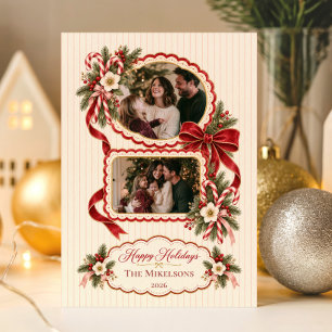 2 Foto's Whimsical Candy Cane Kerstvakantie Feestdagenkaart