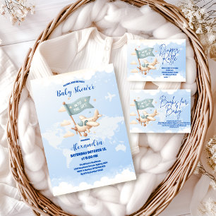 Vliegtuigavontuur wacht op Baby shower Papieren Bordje