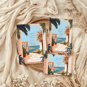 Amalfi Coast   Mediterrane Tegels bruiloft Informatiekaartje