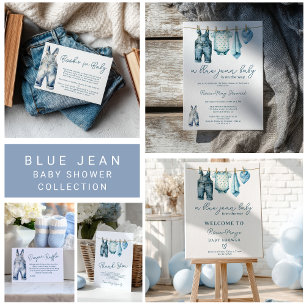 Blue Jeans Denim Books Baby shower Informatiekaartje