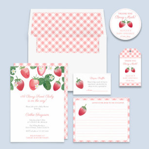 Berry Sweet Strawberry Baby shower Diaper Raffle Informatiekaartje