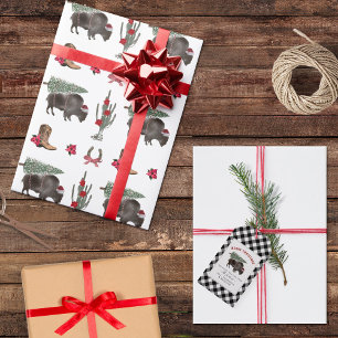 Bison kerstboom Ranch Wild West Kerstmis Wra Cadeaupapier