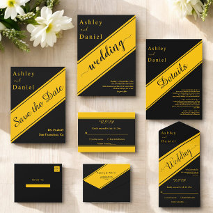 Elegant modern zwart en gouden luxe homohuwelijk informatiekaartje