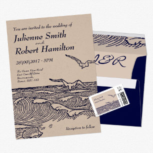 Rustieke chique strand bestemming bruiloft uitnodi kaart