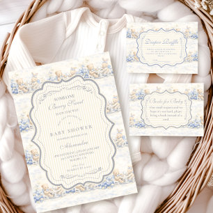 Bescheiden Blauwe Toile Baby Shower Servet