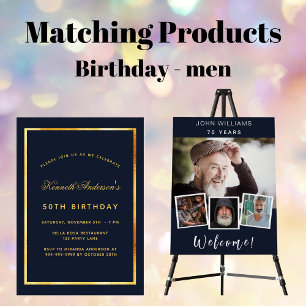 Birthday blue gold klassiek simpel kaart