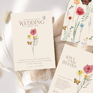 Roze gele Wildflower grillige bruiloft RSVP Kaartje