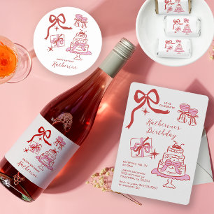 Met de Hand Getekende Rode Roze Krabbels Verjaarda Servet