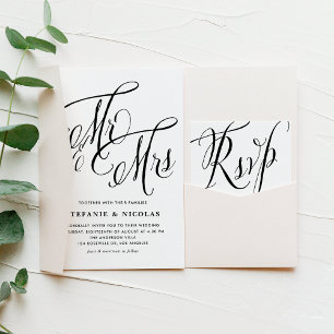 Zwarte mevrouw en mevrouw Rustic Script Wedding Kaart