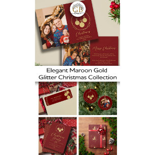 Elegante Maroon Gouden Glitter Krans Vrolijk Kerst Cadeaupapier
