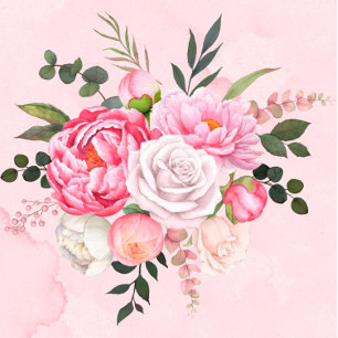 Elegant Pink White Waterverf Peonies Wedding Kaart