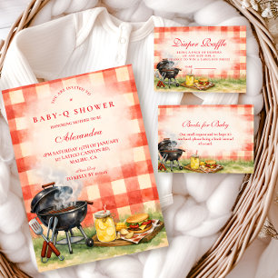 Rode Gingham Baby Q Baby Shower Kaart