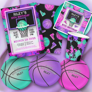 Neon Basketbal Sneakers & Paint Splatter Verjaarda Servet