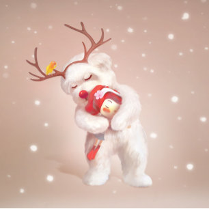 Meisje knuffelen hond in rendieren gewei kaart