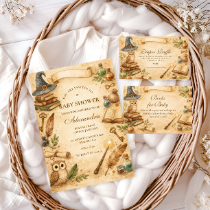 Toverboek tovenaar baby shower kaart