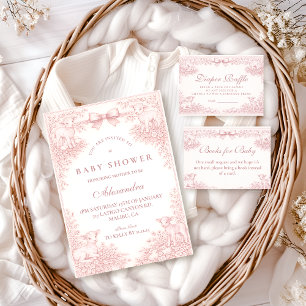 Roze vintage toile lammetje babyshower servet