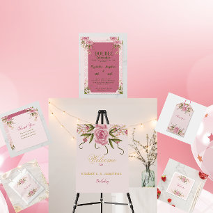 Pastel Roze Dubbele Joint Twin Verjaardag Dank u Ronde Sticker