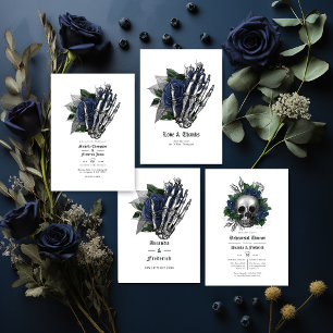 Navy Blue en Black Floral gothic Rehearsal Dinner Kaart