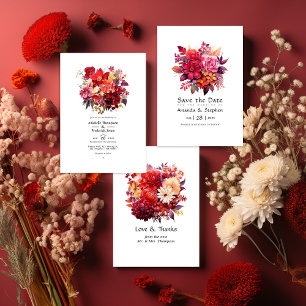 Luscious Red Floral Wedding Bedankkaart