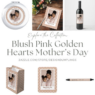 Blush Pink Golden Hearts Moederdag Foto Kaart