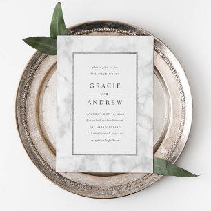Modern White Marble Wedding Invitation Kaart