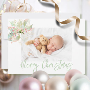 Pastel Merry Christmas Poinsettia Pink Sage Gold Servet