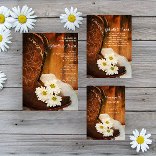 Daisies Cowboy Boots country Western Wedding RSVP