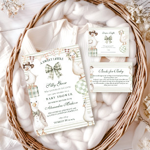 Sage Gingham Dwaze Gans Luiers Raffle Informatiekaartje